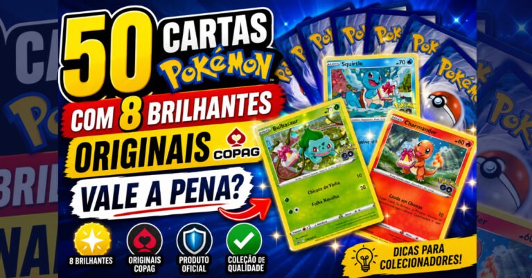 50 Cartas Pokémon Com 8 Brilhantes Originais Copag Vale a Pena?